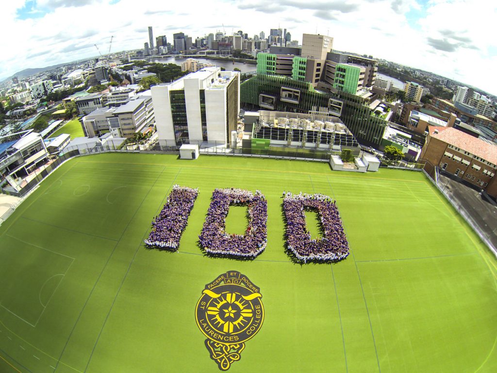 St Laurence's College 100 year Centenary drone photo over sports field